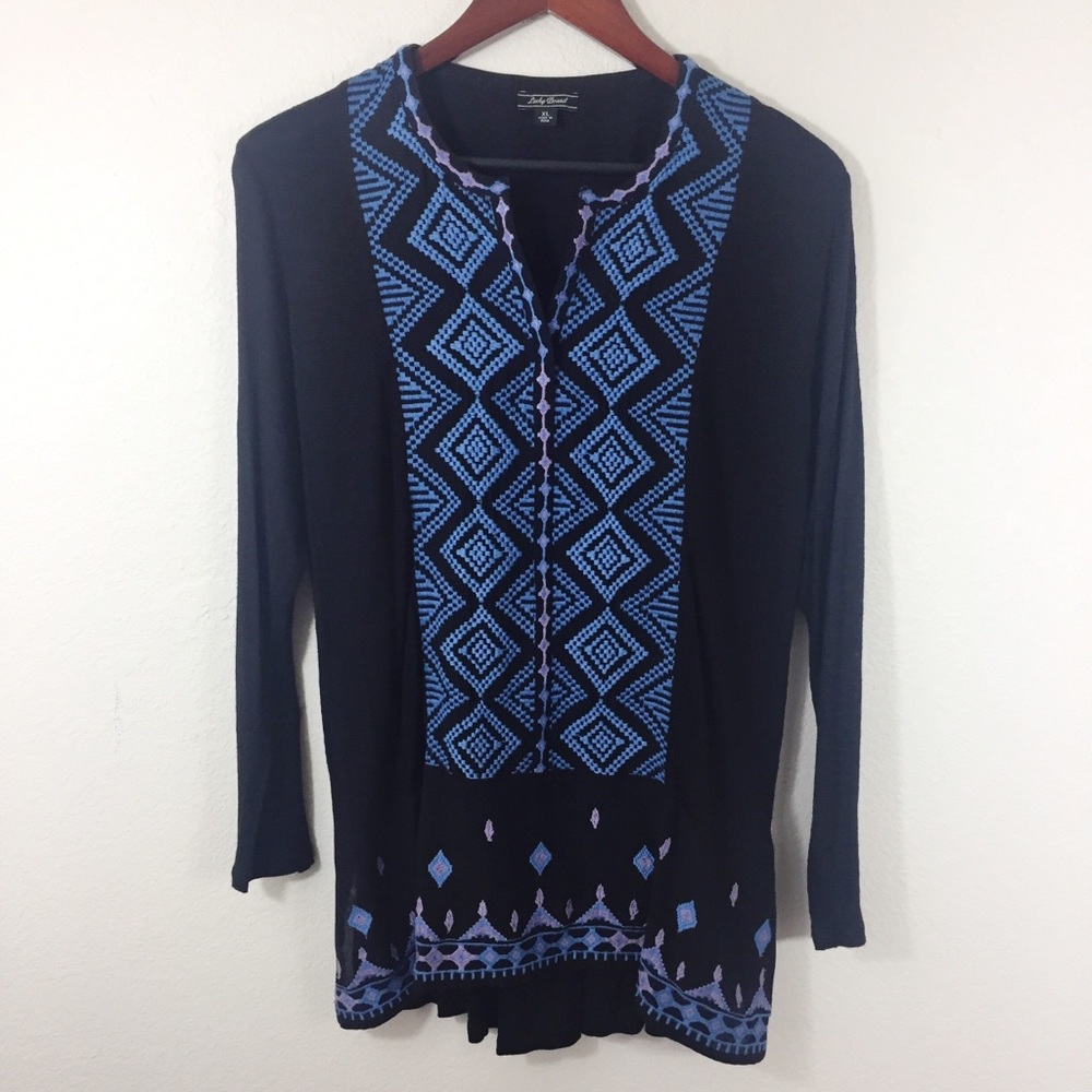 Lucky Brand Black Embroider Blouse Size XL